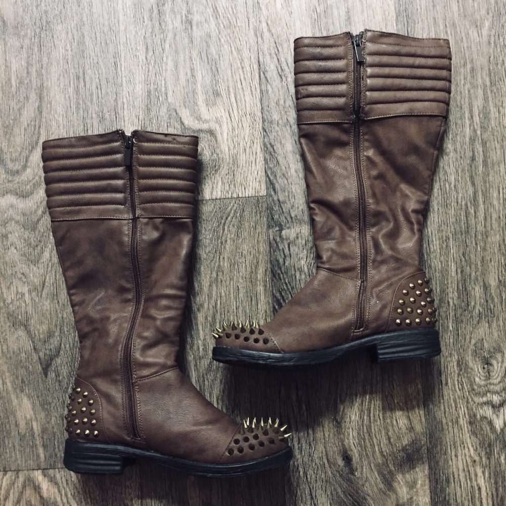 Studded Calf-High Boots